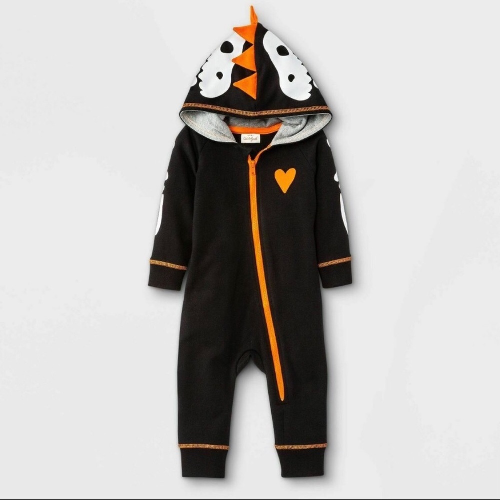 Baby Boys Cat & Jack Hooded DINOSAUR Skeleton Halloween Romper Costume NWT